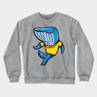 Cute Anthropomorphic Human-like Cartoon Character Blue Whale in Clothes Crewneck Sweatshirt